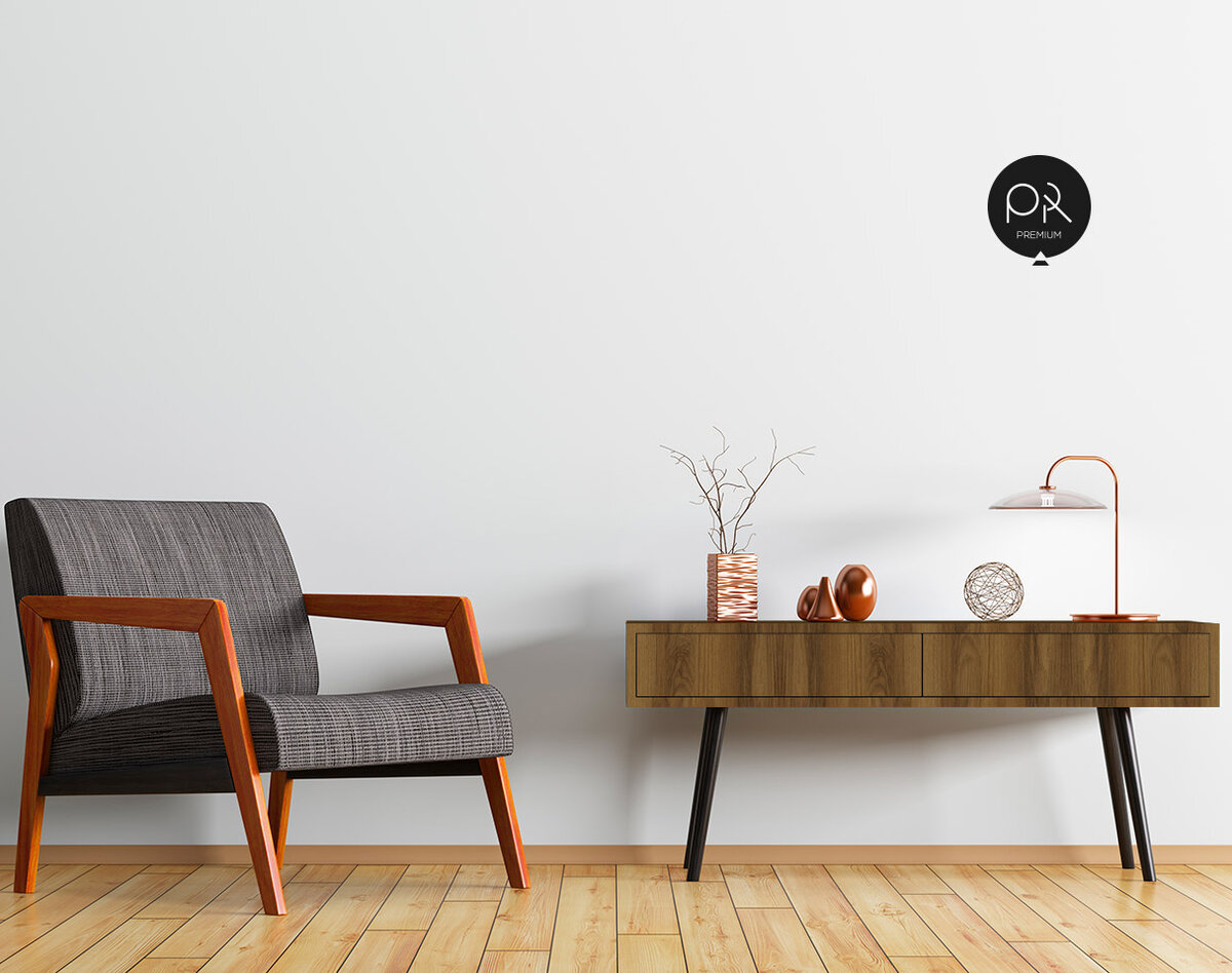 living room with a side table covered in wooden interior film