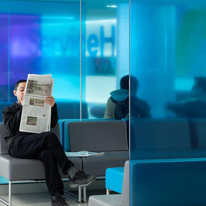 colored transparent glass decor in office